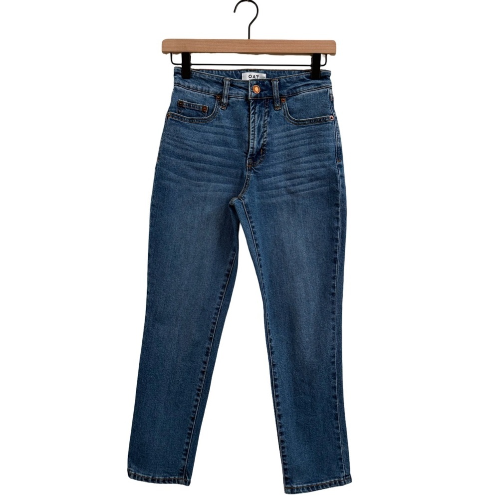 Oat New York High Rise Straight Crop Blue Jeans